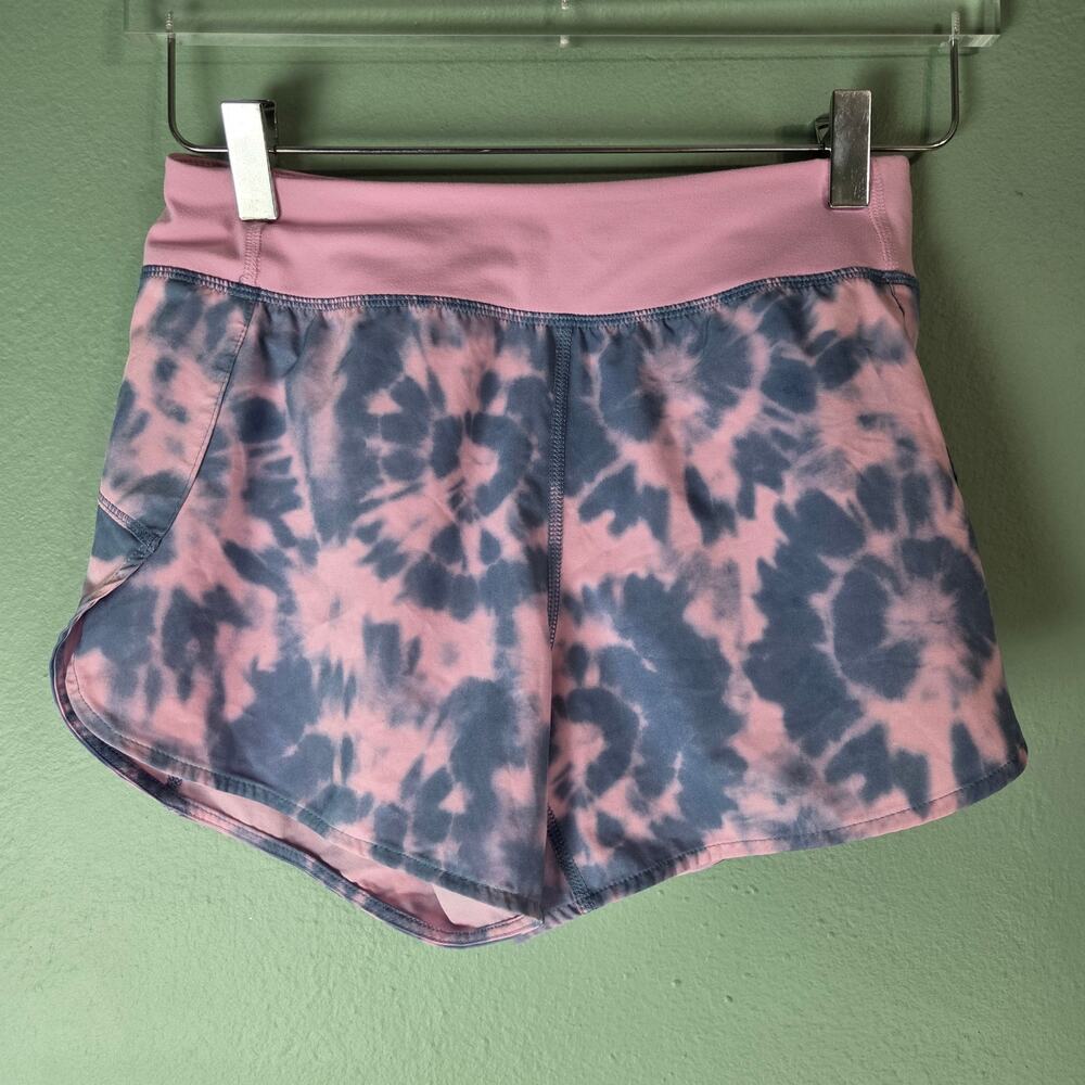 Athleta Girl Large Run The World 3" Short Pink Blue Tie Dye Athletic Workout Gym